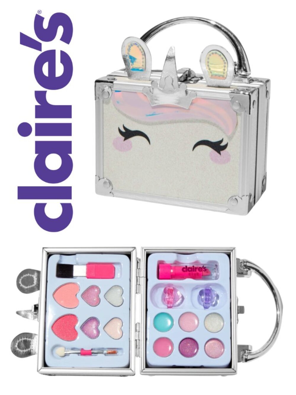 Claire's 🦄 Club Tiny Travel Unicorn Glitter Lock Box Makeup Set - NWT